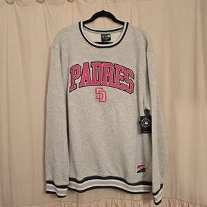New Era Gray and Pink Padres Women's Crewneck Top